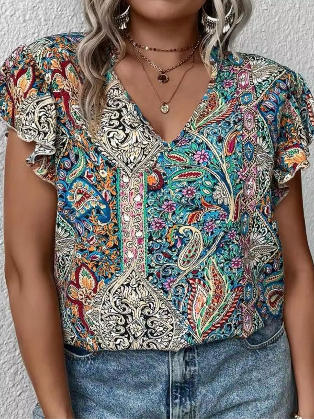 SHEIN LUNE Plus Paisley Print Butterfly Sleeve Blouse, Size 1X